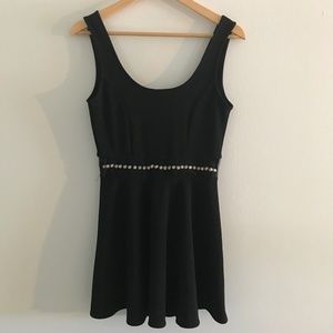 Black Flair Dress with Mesh Silver Studded Waist